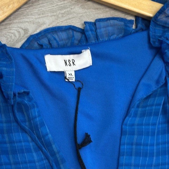 NSR Nordstrom Blue Plaid Smocked Waist Mini Dress - Size XL - Picture 3 of 6